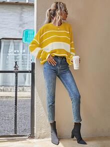 EMERY ROSE Women's Latest Fashion Comfortable Christmas Color Block Pullover Sweater - Multicolor - View 4