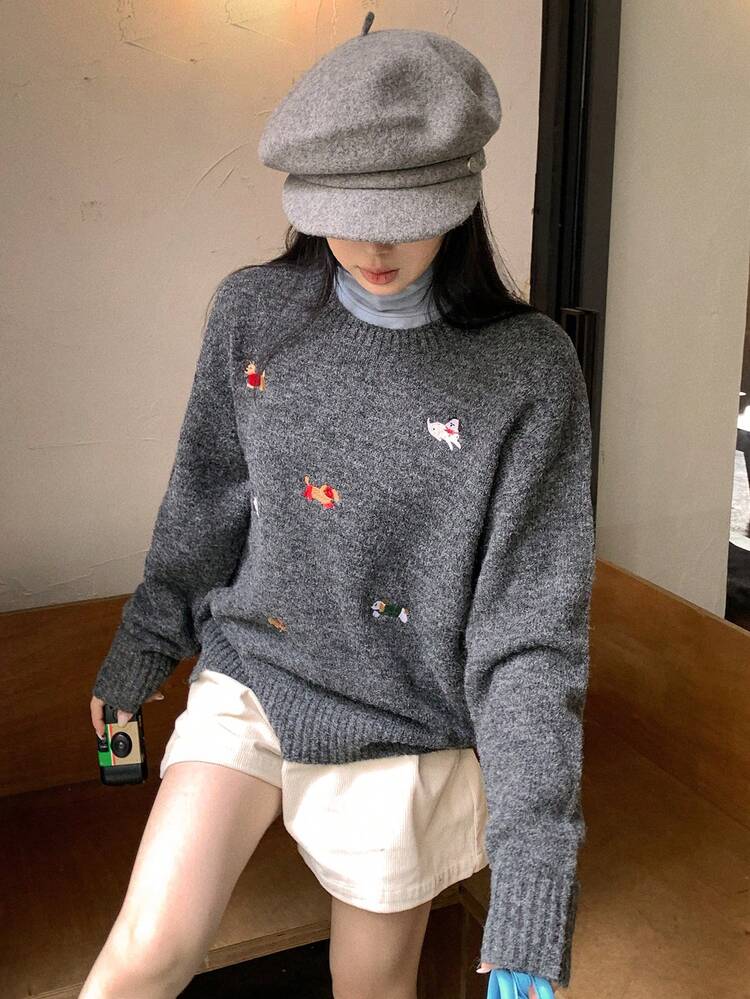 Women's Crew Neck Solid Color Casual Korean Style Long Sleeve Sweater, Autumn/Winter