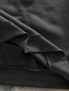 AXEPEAK 男士圆领条纹拼接卫衣，带抽绳腰袋，休闲时尚套装，秋冬款 - 深灰色 - 查看 6