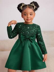 小女孩优雅绿色公主裙，带蝴蝶结，可爱甜美，仪态万方，适合派对和庆典。 - 綠色 - 查看 4