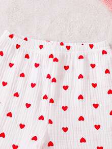 Bộ đồ ngủ 2 món tay dài họa tiết trái tim đơn giản, hai lớp, nhún bèo thoải mái dành cho bé gái - trắng - Xem 10