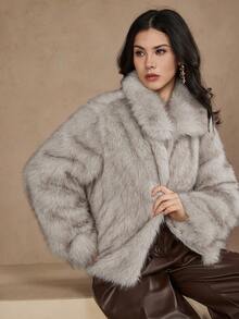 DAZY Women's Loose Casual Faux Fur Jacket, Autumn/Winter Women Coats - Light Grey - View 1