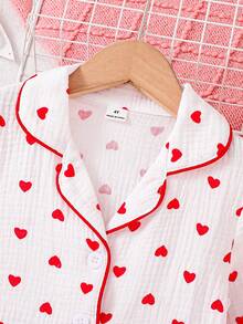 Bộ đồ ngủ 2 món tay dài họa tiết trái tim đơn giản, hai lớp, nhún bèo thoải mái dành cho bé gái - trắng - Xem 6