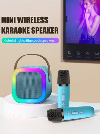 Teckwe Wireless Singing Speaker 3.7V Colorful Lighting Mode, Outdoor Party Live Broadcast, Home Audio 800mAh Microphone 400mAh, One Click Eliminate Original Sound, Original Singing Accompaniment Switching, Fun Voice Changing Sound Effects, The Best Choice For Singing Partners, Give Gifts To Friends
