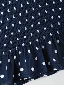 Sweetra New Autumn/Winter French Elegant Fashion Polka Dot Shoulder Bow Tie Waist Slimming Casual Commute Versatile Bell Sleeve Women Blouse - Navy Blue - View 3