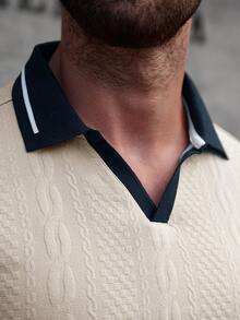 Manfinity CasualCool 男士撞色短袖休闲通勤Polo衫 - 卡其色 - 查看 5