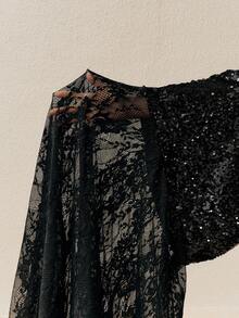 Arave Women's Black Sequined Lace Bodycon Skirt  Modern Party Long Lace Skirts Lace Maxi Skirt Elegant Skirts Lace Skirts For Women Sequin Maxi Skirt     Looks New Year - Black - View 8