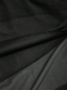 Sweetra Tall 秋冬季优雅绿色网纱露肩高端金属扣装饰修身鱼尾长裙，适合高挑女性 - 黑色 - 查看 4