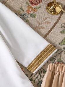 2pcs/Set Tween BoyCasual Long Robe With Stand Collar And Straight Leg Pants Outfit