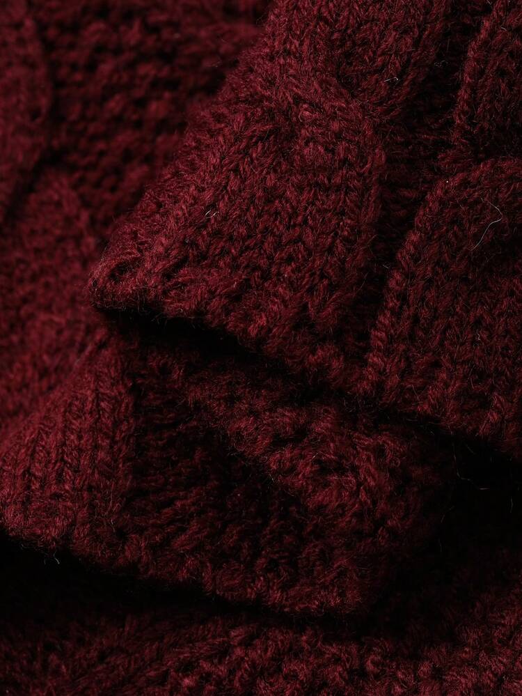 Women's Elegant Solid Color V-Neck Twist Knit Sweater Dress, Autumn/Winter