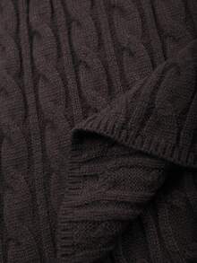 Flirla Plus Size Women Casual Turndown Collar Twist Rope Cable Knit Long Sleeve Pullover Sweater - Coffee Brown - View 6