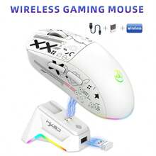 Teckwe Backlit Gaming Mouse With Wired/2.4G/Wireless Three Connection Methods, RGB Light-Emitting 650mAh Wireless Gaming Mouse For Both Men And Women With Charging Dock - Multicolor - View 1