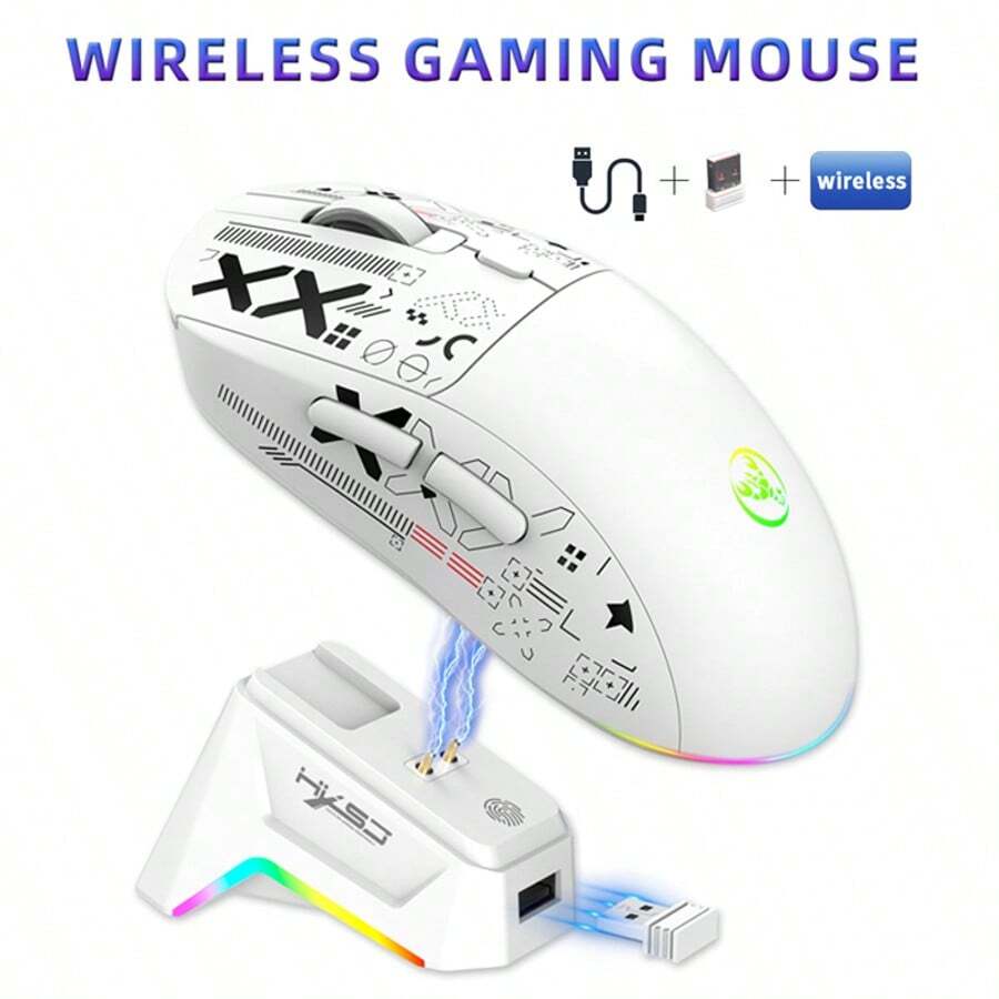Teckwe Backlit Gaming Mouse With Wired/2.4G/Wireless Three Connection Methods, RGB Light-Emitting 650mAh Wireless Gaming Mouse For Both Men And Women With Charging Dock - Multicolor - View 1