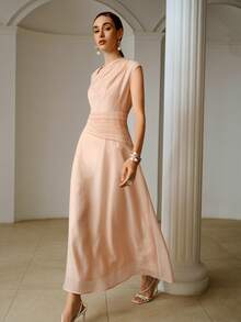 ZEYLAH Đầm xếp ly eo, cổ lệch, lãng mạn cho ngày Valentine, mùa xuân/hè. - Màu Hồng baby - Xem 1