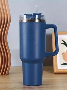 1个40盎司不锈钢水瓶，带手柄和吸管盖，可重复使用，双层隔热不锈钢材质，旅行杯，冰咖啡杯，女士礼物，可盛装冰饮和热饮 - 彩色 - 查看 23