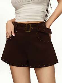 Rina Fox Short vintage minimaliste avec rivets pour femmes