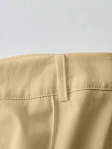 SHEIN PETITE 2025春季新品：女款白色直筒休閒長褲－輕鬆通勤風，垂墜柔軟感與經典百搭兼具，適合嬌小女性 - 杏色 - 查看 4