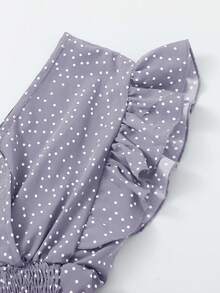 SHEIN LUNE 女士波点印花V领蝴蝶结袖口衬衫 - 紫色 - 查看 4