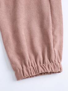 Mulvari Corduroy Flap Detail Jacket With Tie Front Cargo Pants Fall Cloth For Women - Dusty Pink - View 4