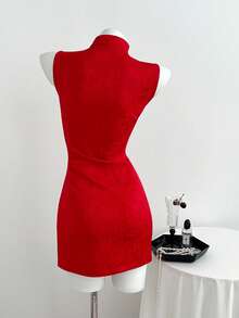 Elamini 女士派对新年新款中国风提花纹理面料修身迷你连衣裙