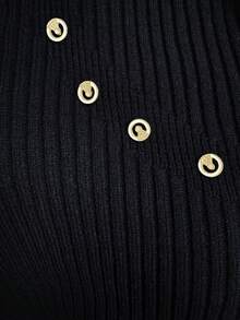 EMERY ROSE Women's Solid Color Long Sleeve Fitted Turtleneck Button Sweater Navy Blue - Black - View 5