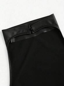 Sweetra Spring/Summer New Casual Commuter Pleated Collar Black Cropped Tank Top, Suitable For Daily Wear - Black - View 4