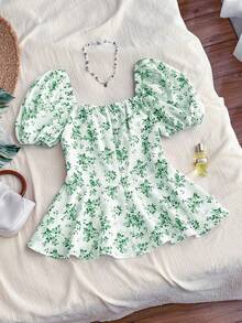 Trelyra 休闲 - 度假休闲系带随机印花花卉衬衫 - 綠色 - 查看 2