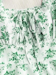 Trelyra 休闲 - 度假休闲系带随机印花花卉衬衫 - 綠色 - 查看 3