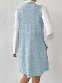SHEIN LUNE 休闲纯色无袖针织连衣裙，秋冬季 - 淺藍色 - 查看 2