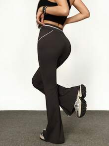 INAWLY Pantalones de moda con pierna acampanada y dobladillo dividido para mujer - Gris Oscuro - Ver 2