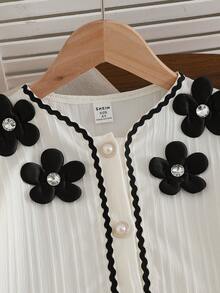Elladie kids Kleine Mädchen 2-teiliges Set: Kurzarm Top mit Strass Blumen Dekor + weite Hose, modisches Lässig Outfit für Frühling/Sommer - Aprikosenfarben - Übersicht 7