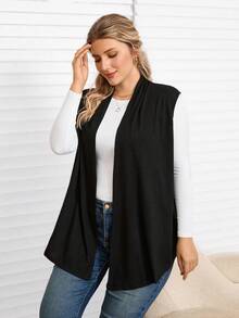 Rosumi Abrigo sin mangas de unicolor informal de talla grande para el Día de San Valentín y la primavera - Negro - Ver 6