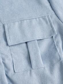 Mulvari Women's Casual Summer Street Style Solid Color Flap Pocket Short Sleeve Shirt And Elastic Waist Pants Set - Blue - View 12