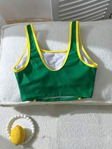 Swim Vcay 女士夏季沙滩休闲度假巴西字母印花比基尼泳衣上装 - 綠色 - 查看 2