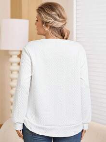 Rosumi Sweatshirt Lengan Panjang Bertekstur Ukuran Besar dengan Kerah Bulat untuk Musim Gugur dan Musim Semi - Putih - View 2