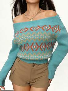 Rina Fox 秋冬季舒适休闲高端露肩毛衣 - 薄荷綠 - 查看 4