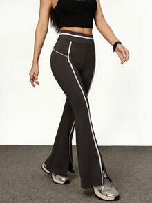 INAWLY Pantalones de moda con pierna acampanada y dobladillo dividido para mujer - Gris Oscuro - Ver 4