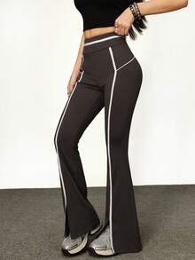 INAWLY Pantalones de moda con pierna acampanada y dobladillo dividido para mujer - Gris Oscuro - Ver 7