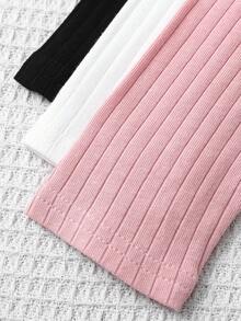 SHEIN 3件套 少女纯色圆领长袖运动街头风针织上衣 - 淺粉色 - 查看 5