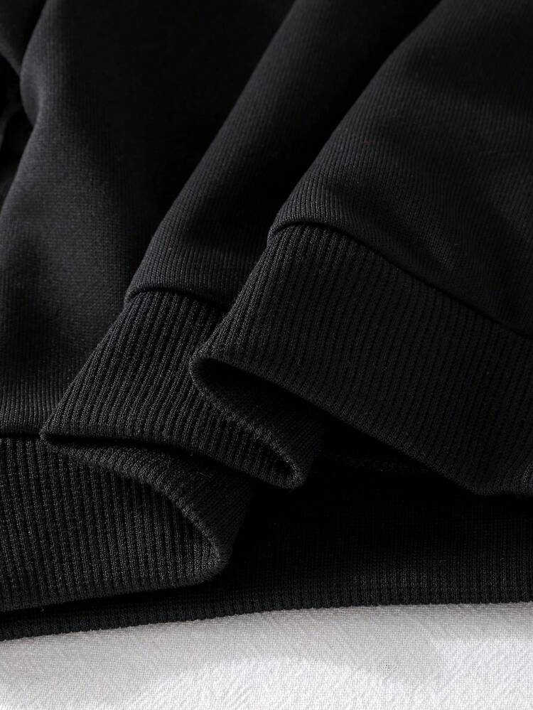 SHEIN Baby Girl Bow Embroidered Half-Zip Sweatshirt And Sweatpants Casual Outfit - Black - View 6