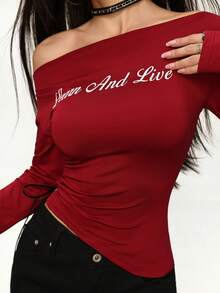 Rina Fox Fashionable Fitted Ruched Long Sleeve Y2K Streetwear Stylish Top For Women - Red - View 5