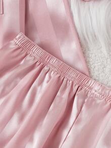 Girls Pajama Set, Minimalist Pink Striped Long Sleeve Cardigan And Long Pants, 2 Pieces Sleepwear - Multicolor - View 7