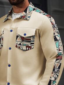 Manfinity Homme Men's Geometric Pattern Long Sleeve Single-Breasted Casual Jacket - Beige - View 4