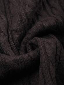Flirla Plus Size Women Casual Turndown Collar Twist Rope Cable Knit Long Sleeve Pullover Sweater - Coffee Brown - View 3