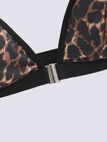 3pcs Women Front Closure Wireless Bra Set, Cheetah Print Top - Multicolor - View 4