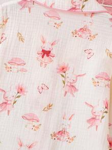 2pcs Girls Cute Rabbit Print Double Layer Wrinkle Pajama Set, Casual Comfortable Soft Full Print Long Pants And Long Sleeve Loungewear Cotton Pajama Set For Girls Young Girls Pajamas-Pajama Set All Season Cute Animal Embroidery Design Round Neck Long Sleeve Top With Elastic Waist Pants Soft Cozy Loungewear 2026 New Year Essential - Multicolor - View 7