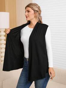 Rosumi Abrigo sin mangas de unicolor informal de talla grande para el Día de San Valentín y la primavera - Negro - Ver 7