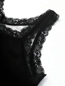 EMERY ROSE Plus Size Women Lace Patchwork Thermal Lined Camisole - Black - View 4