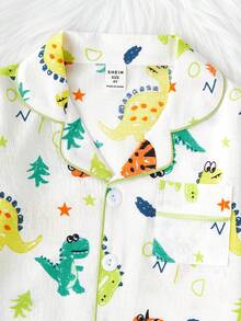 2pcs Young Boy Cute Dinosaur Print Long Sleeve Cardigan And Pants Set, Casual Loose And Comfortable Pajamas - Multicolor - View 6