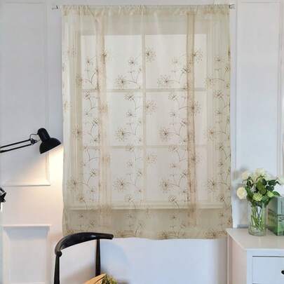 Cirelle Pañuelo bordado de voile para ventana - Cortina romana de encaje floral con lazo para un filtrado de luz elegante, panel transparente decorativo para dormitorio y sala de estar
